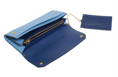Prada Blue Bluette Mare Colorblock Vitello Move Leather Flap Wallet 1MH132