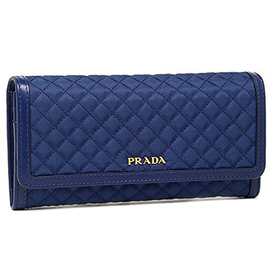 Prada Blue Tessuto Quilted Nylon Continental Flap Wallet 1M1132