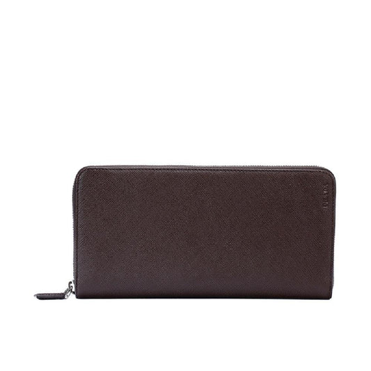 Prada Brown Caffe Saffiano Leather Zip Around Continental Clutch Wallet 2ML220
