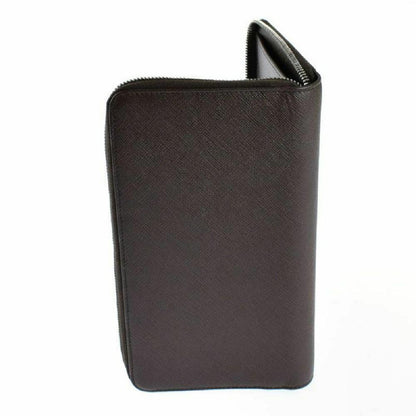 Prada Brown Caffe Saffiano Leather Zip Around Continental Clutch Wallet 2ML220