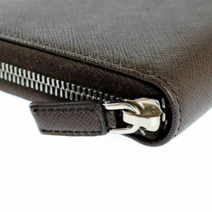 Prada Brown Caffe Saffiano Leather Zip Around Continental Clutch Wallet 2ML220