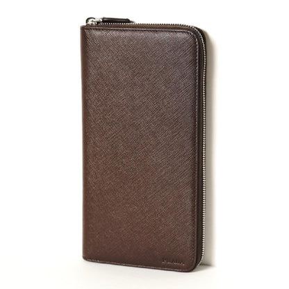 Prada Brown Caffe Saffiano Leather Zip Around Continental Clutch Wallet 2ML220