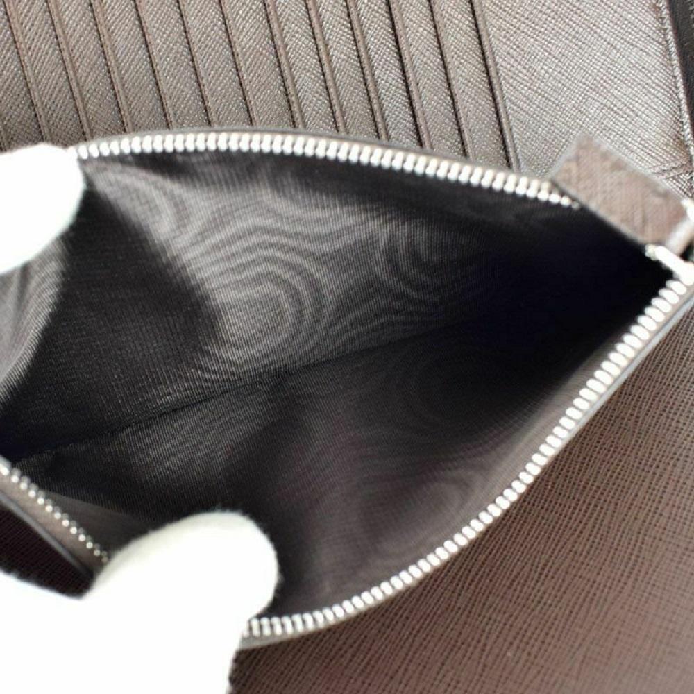 Prada Brown Caffe Saffiano Leather Zip Around Continental Clutch Wallet 2ML220