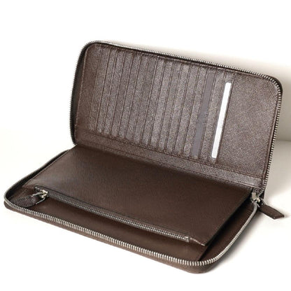 Prada Brown Caffe Saffiano Leather Zip Around Continental Clutch Wallet 2ML220