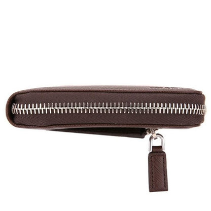 Prada Brown Caffe Saffiano Leather Zip Around Continental Clutch Wallet 2ML220