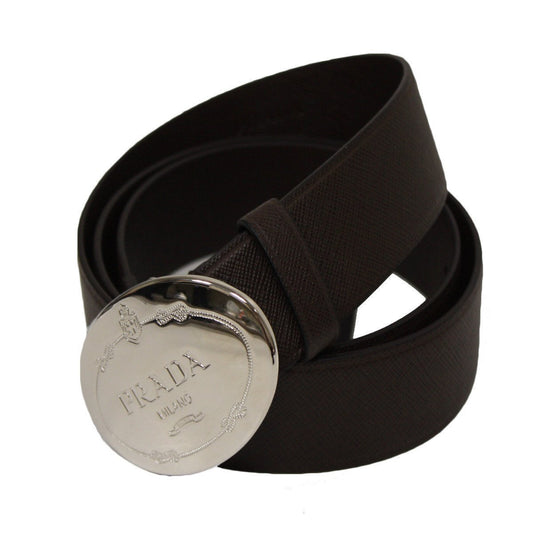 Prada Brown Leather Belt with Silver Logo Buckle 2CM046 Size 100 / 40
