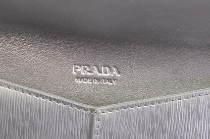 Prada Busta Con Pattina Cromo Silver Vitello Move Leather Envelope Wallet 1MF175