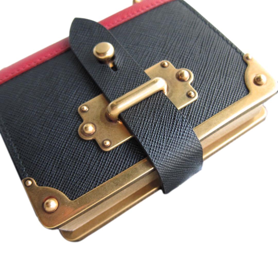 Prada Cahier Black Red Saffiano Leather Notebook Bag Charm 1TL043