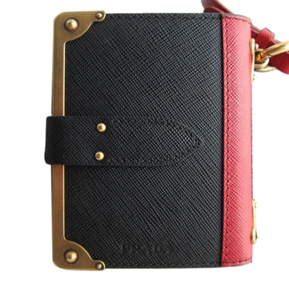 Prada Cahier Black Red Saffiano Leather Notebook Bag Charm 1TL043
