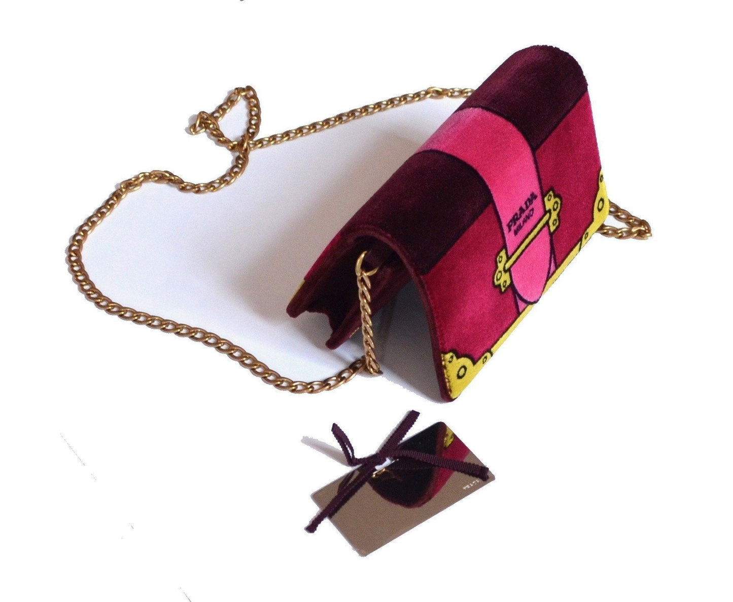 Prada Cahier Velvet Bag Clutch Bag Red Amarena Chain Handbag 1BP011