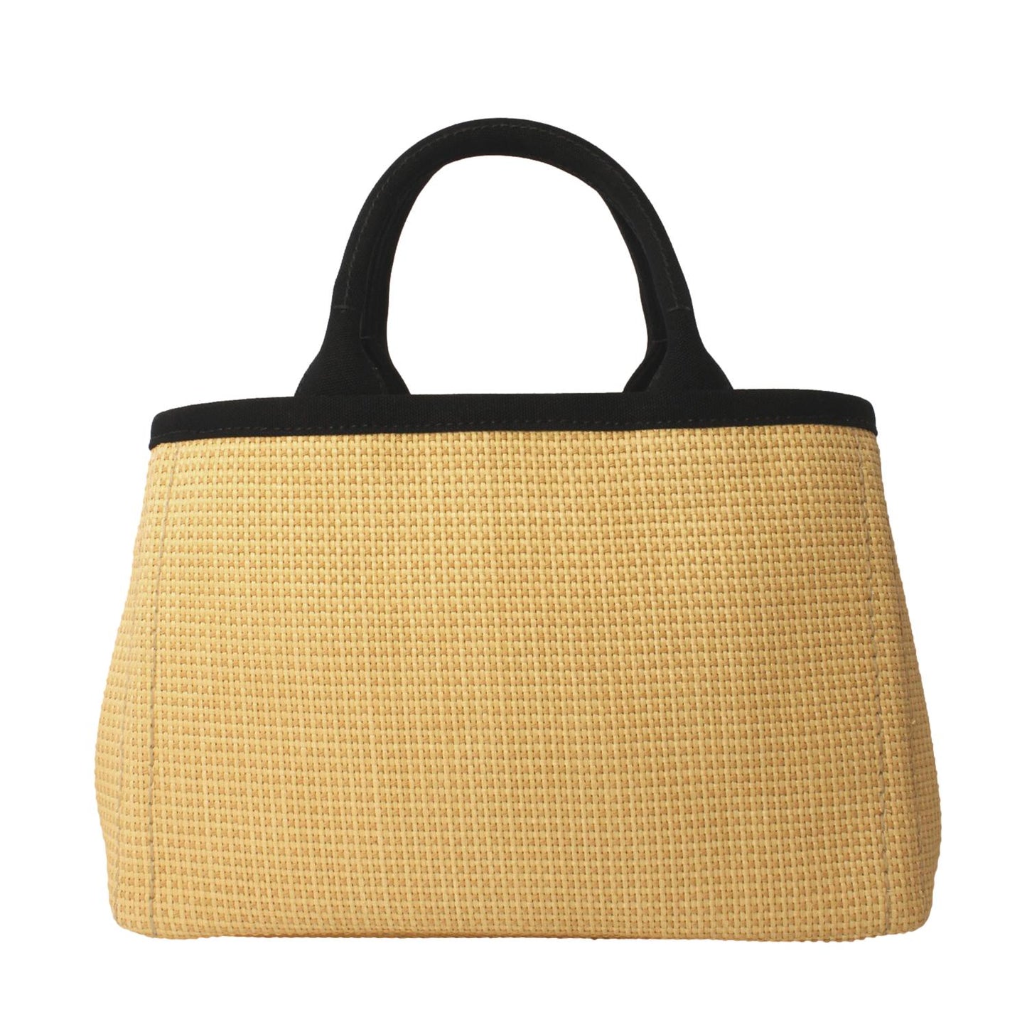 Prada Canapa Beige Woven Straw Black Canvas Trim Tote Handbag 1BG155