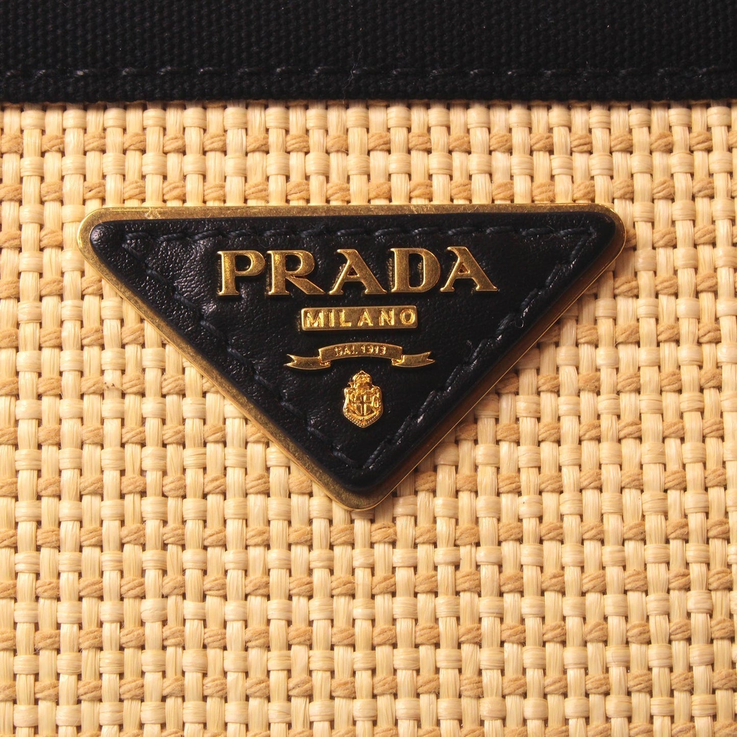 Prada Canapa Beige Woven Straw Black Canvas Trim Tote Handbag 1BG155