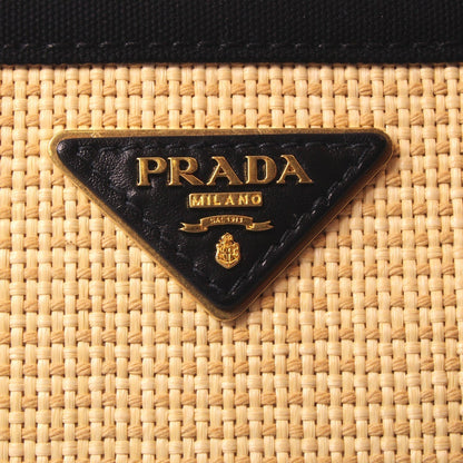 Prada Canapa Beige Woven Straw Black Canvas Trim Tote Handbag 1BG155
