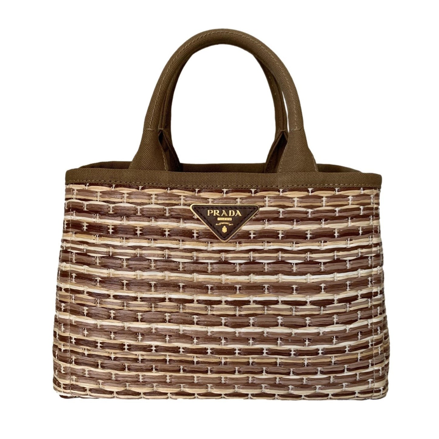 Prada Canapa Ecru Tan Woven Straw Tote Satchel Handbag 1BG155