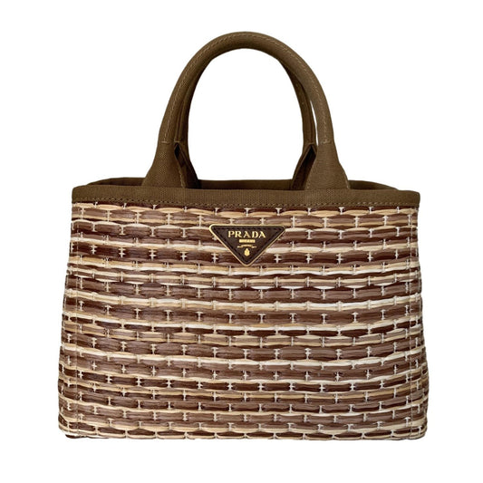 Prada Canapa Ecru Tan Woven Straw Tote Satchel Handbag 1BG155