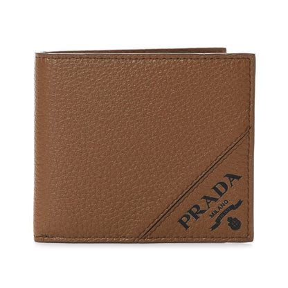 Prada Mens Debossed Logo Cannella Brown Vitello Grain Bifold Wallet 2MO003
