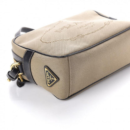 Prada Jacquard Logo Brown Canvas Leather Trim Camera Crossbody 1BH089