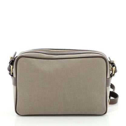 Prada Jacquard Logo Brown Canvas Leather Trim Camera Crossbody 1BH089