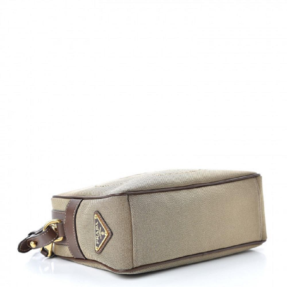 Prada Jacquard Logo Brown Canvas Leather Trim Camera Crossbody 1BH089