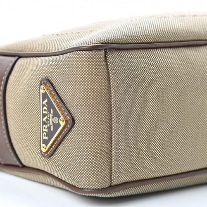 Prada Jacquard Logo Brown Canvas Leather Trim Camera Crossbody 1BH089