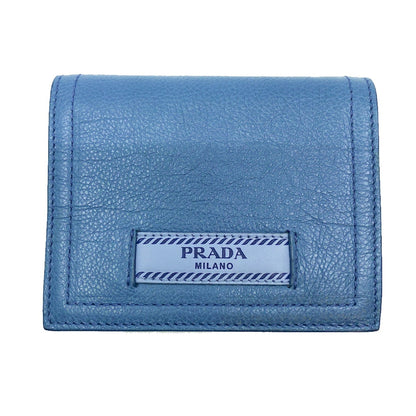 Prada City Glace Blue Cobalt Leather Bifold Snap Wallet 1MV204