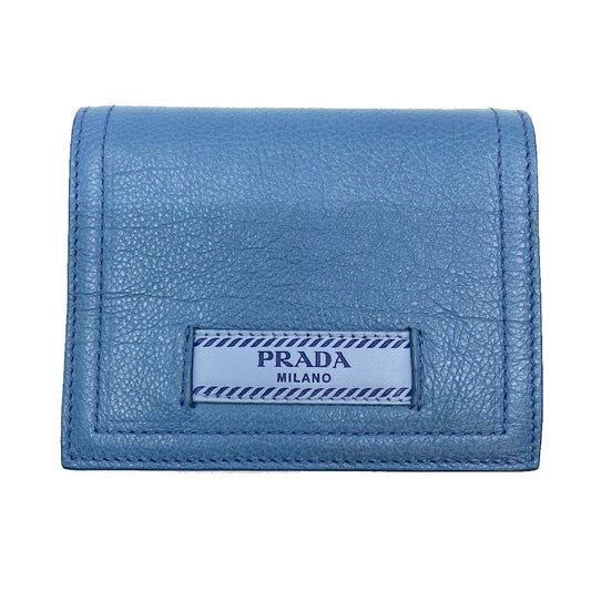Prada City Glace Blue Cobalt Leather Bifold Snap Wallet 1MV204