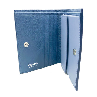 Prada City Glace Blue Cobalt Leather Bifold Snap Wallet 1MV204