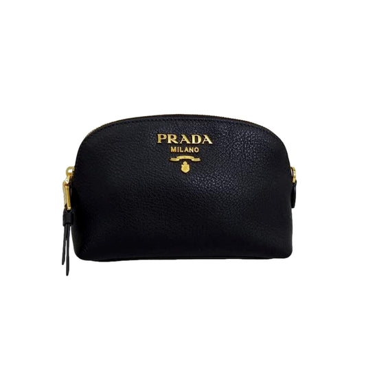 Prada Contenitore Nero Vitello Daino Vanity Cosmetic Case Clutch Bag
