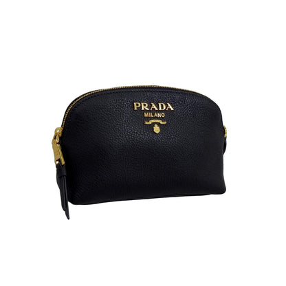 Prada Contenitore Nero Vitello Daino Vanity Cosmetic Case Clutch Bag