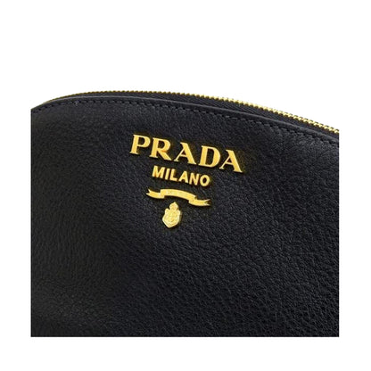 Prada Contenitore Nero Vitello Daino Vanity Cosmetic Case Clutch Bag