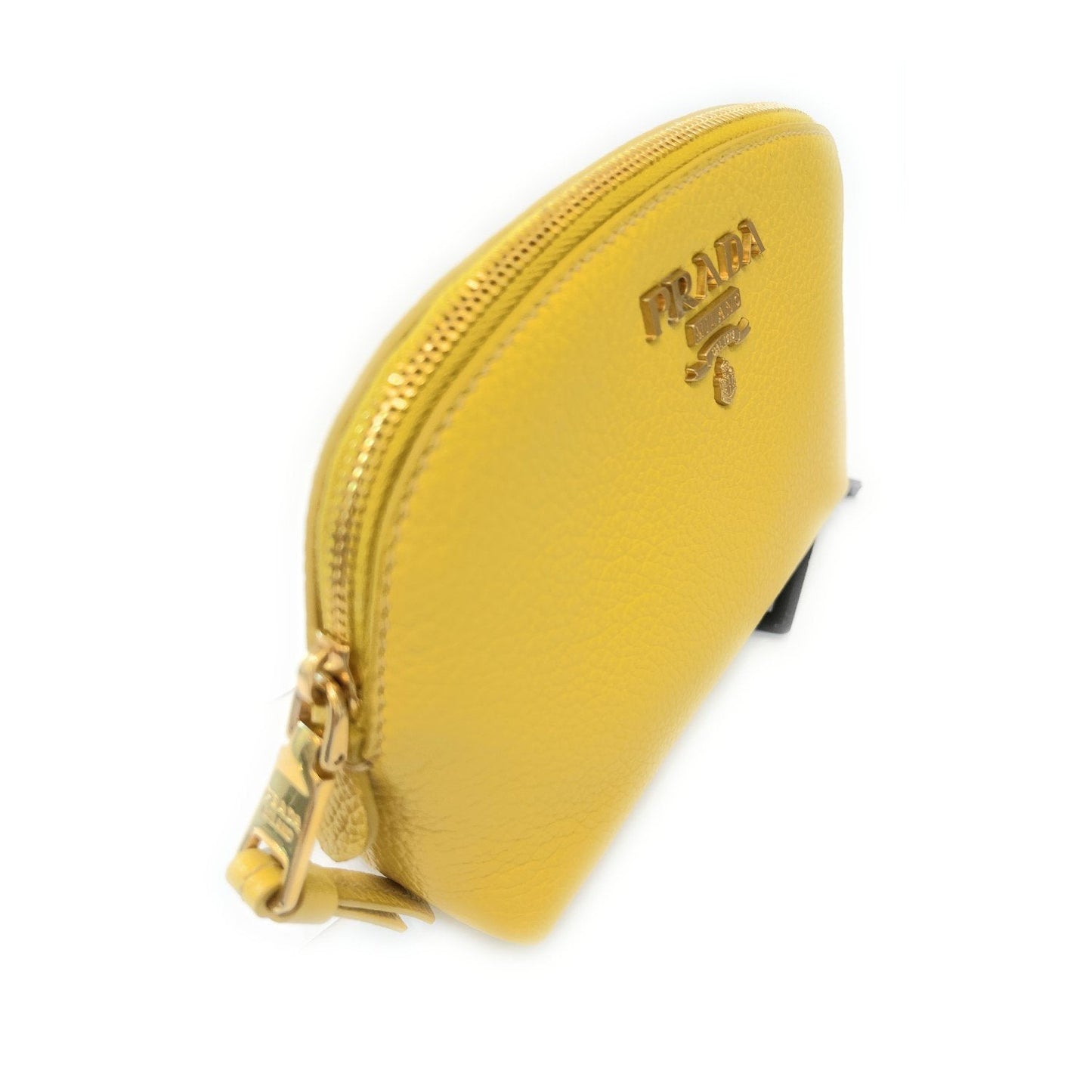 Prada Yellow Vitello Daino Pouch Vanity Cosmetic Case 1ND005