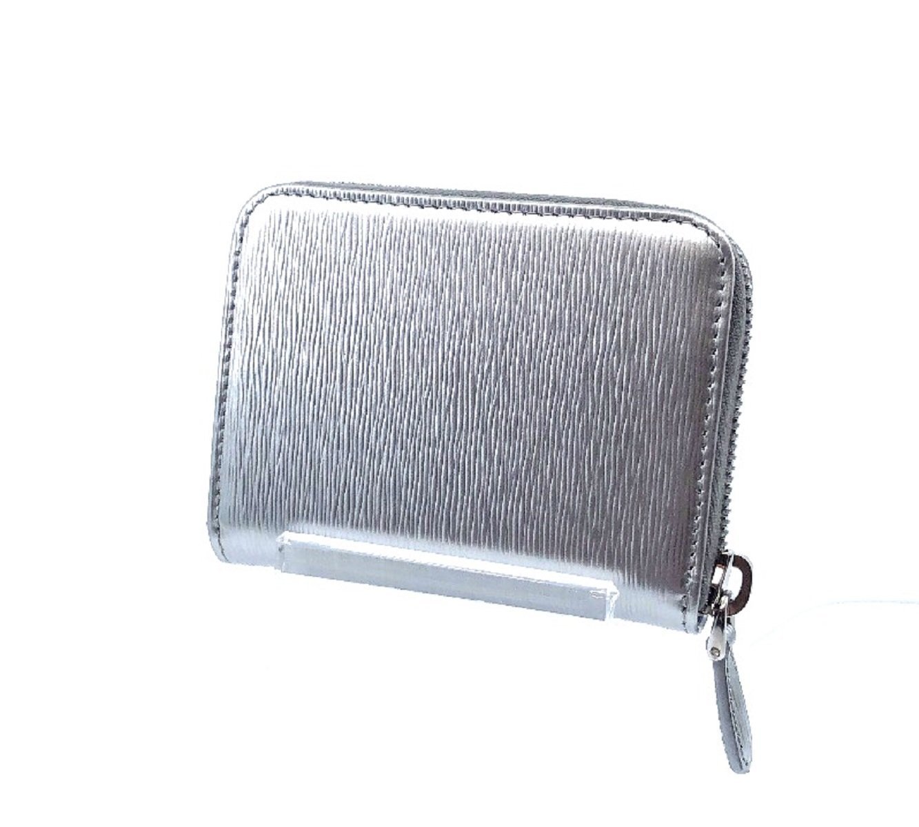 Prada Cromo Metallic Silver Vitello Move Leather Zipper Wallet