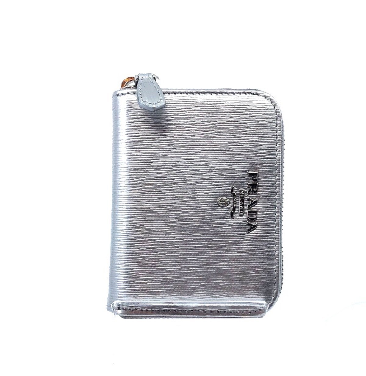 Prada Cromo Metallic Silver Vitello Move Leather Zipper Wallet
