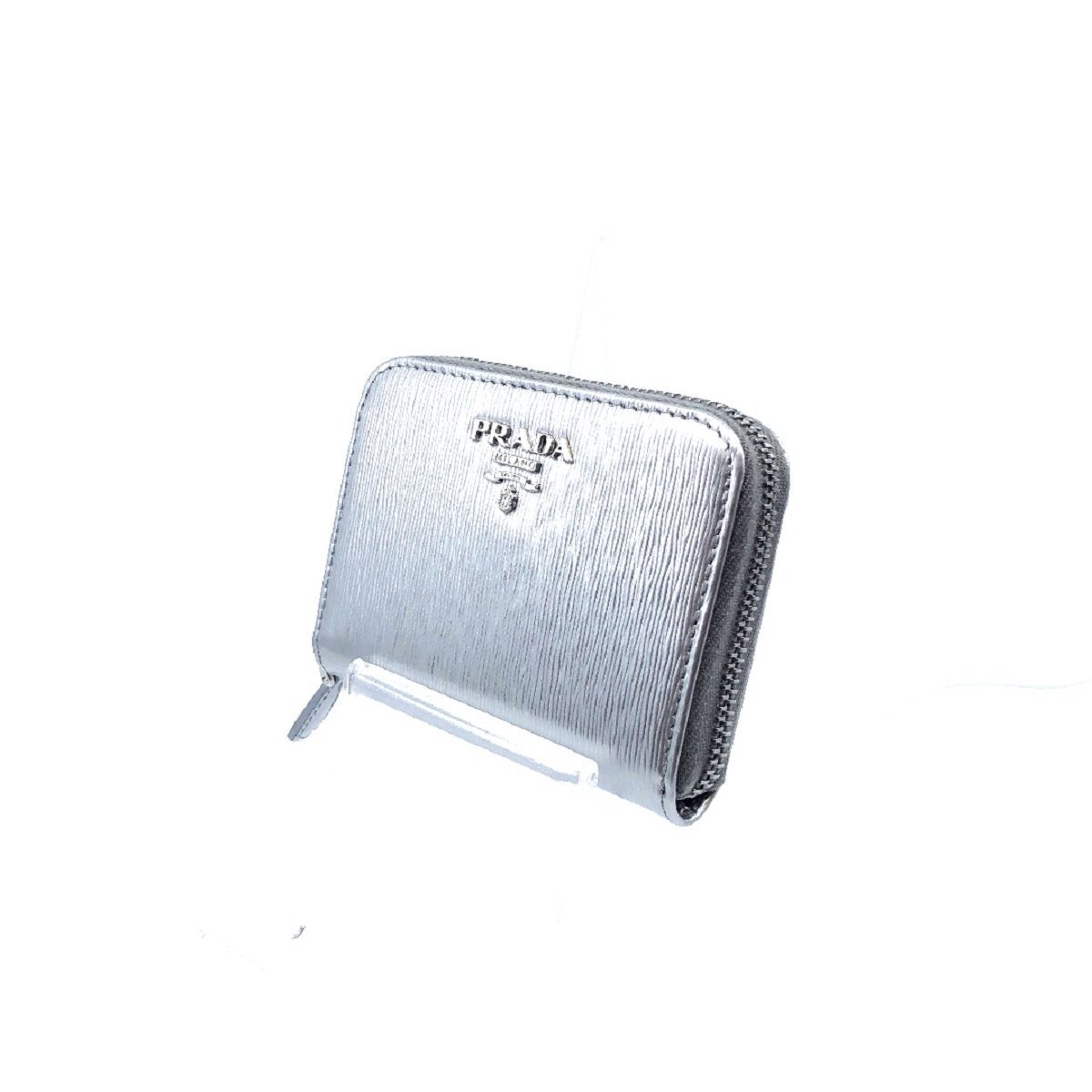 Prada Cromo Metallic Silver Vitello Move Leather Zipper Wallet