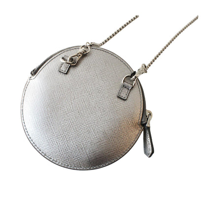 Prada Cromo Saffiano Leather Card Holder Chain Mini Pouch Bag 1DH074