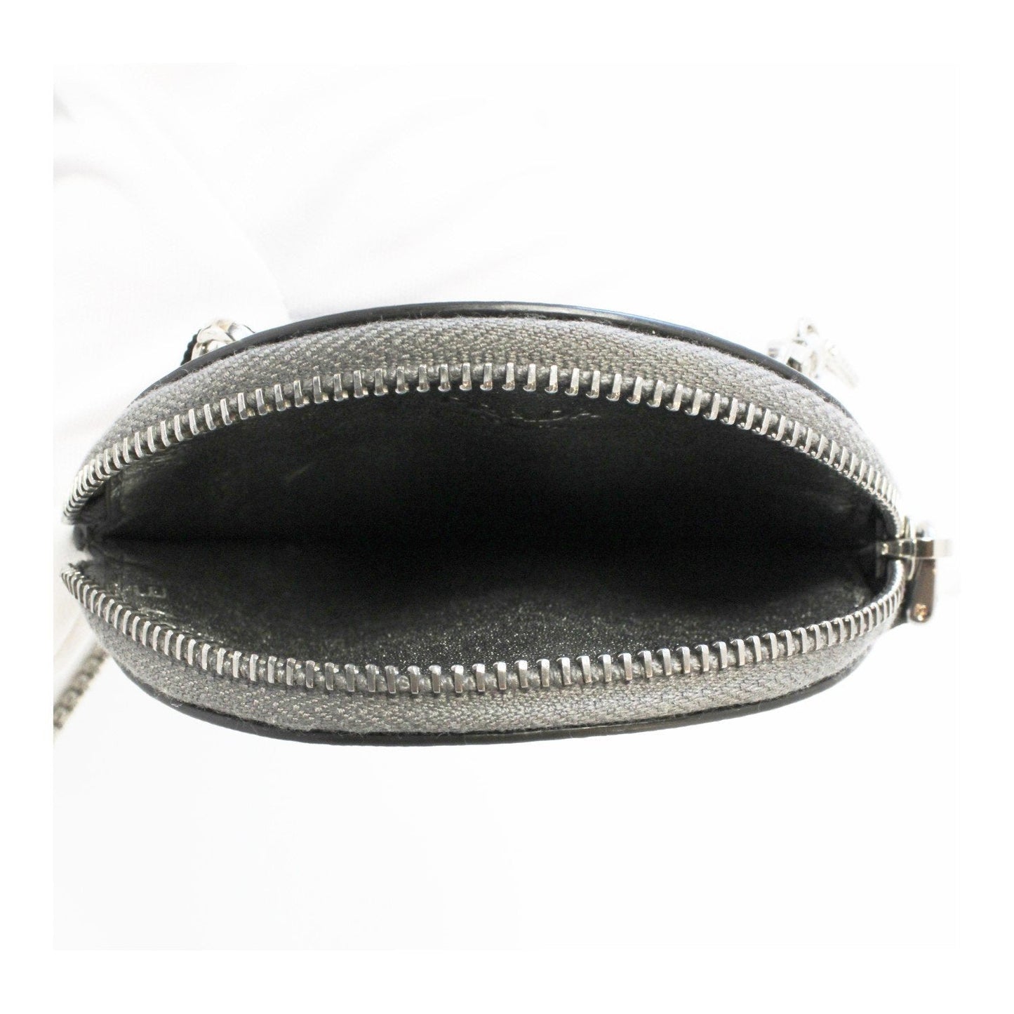 Prada Cromo Saffiano Leather Card Holder Chain Mini Pouch Bag 1DH074