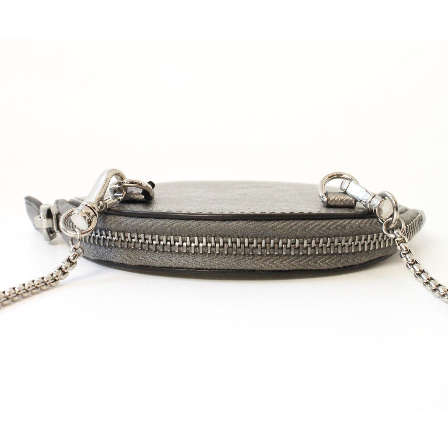 Prada Cromo Saffiano Leather Card Holder Chain Mini Pouch Bag 1DH074