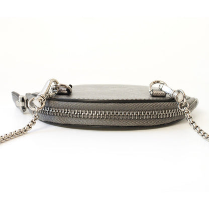 Prada Cromo Saffiano Leather Card Holder Chain Mini Pouch Bag 1DH074