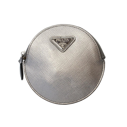Prada Cromo Saffiano Leather Card Holder Chain Mini Pouch Bag 1DH074