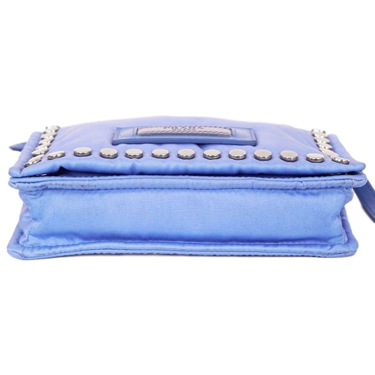 Prada Etiquette Studded Mini Baby Blue Tessuto Nylon Crossbody Bag 1BP006