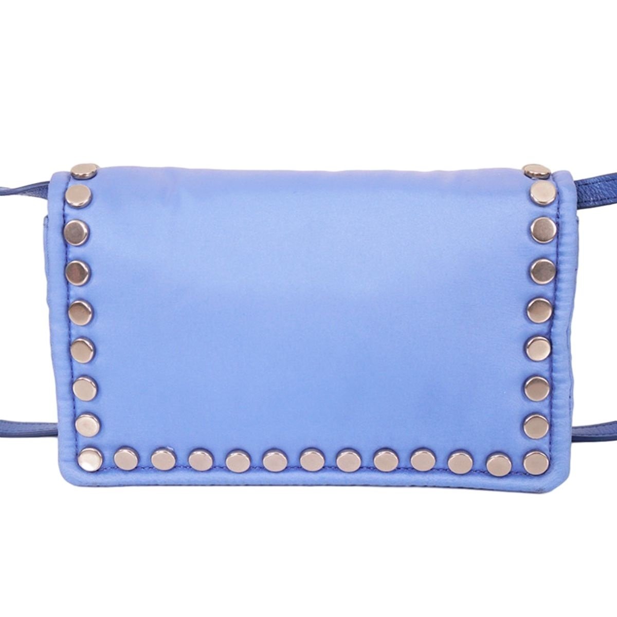 Prada Etiquette Studded Mini Baby Blue Tessuto Nylon Crossbody Bag 1BP006