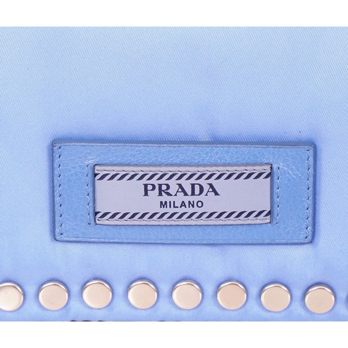 Prada Etiquette Studded Mini Baby Blue Tessuto Nylon Crossbody Bag 1BP006
