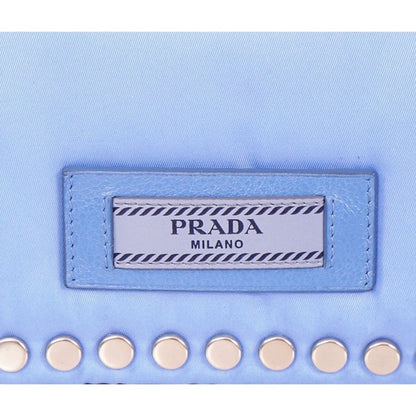 Prada Etiquette Studded Mini Baby Blue Tessuto Nylon Crossbody Bag 1BP006