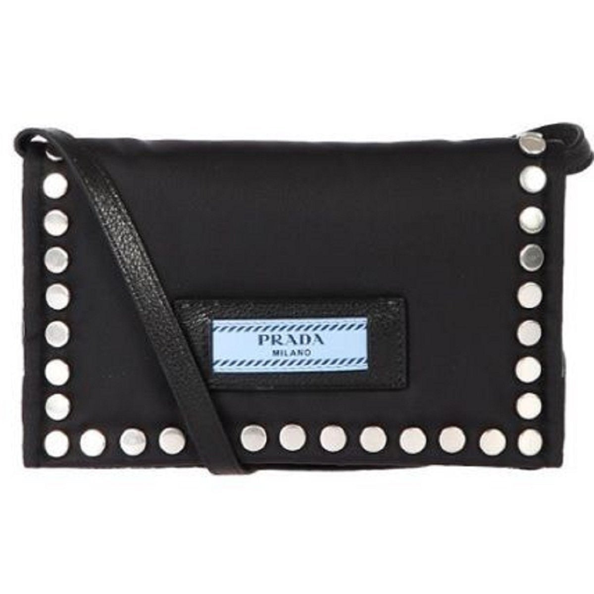 Prada Etiquette Black Studded Mini Tessuto Nylon Crossbody Bag 1BP006