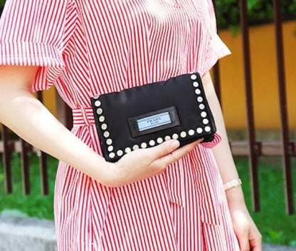 Prada Etiquette Black Studded Mini Tessuto Nylon Crossbody Bag 1BP006