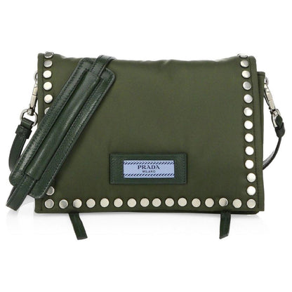 Prada Etiquette Militare Green Studded Mini Tessuto Nylon Crossbody Bag 1BP006