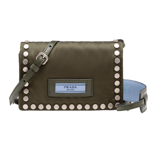 Prada Etiquette Militare Green Studded Mini Tessuto Nylon Crossbody Bag 1BP006