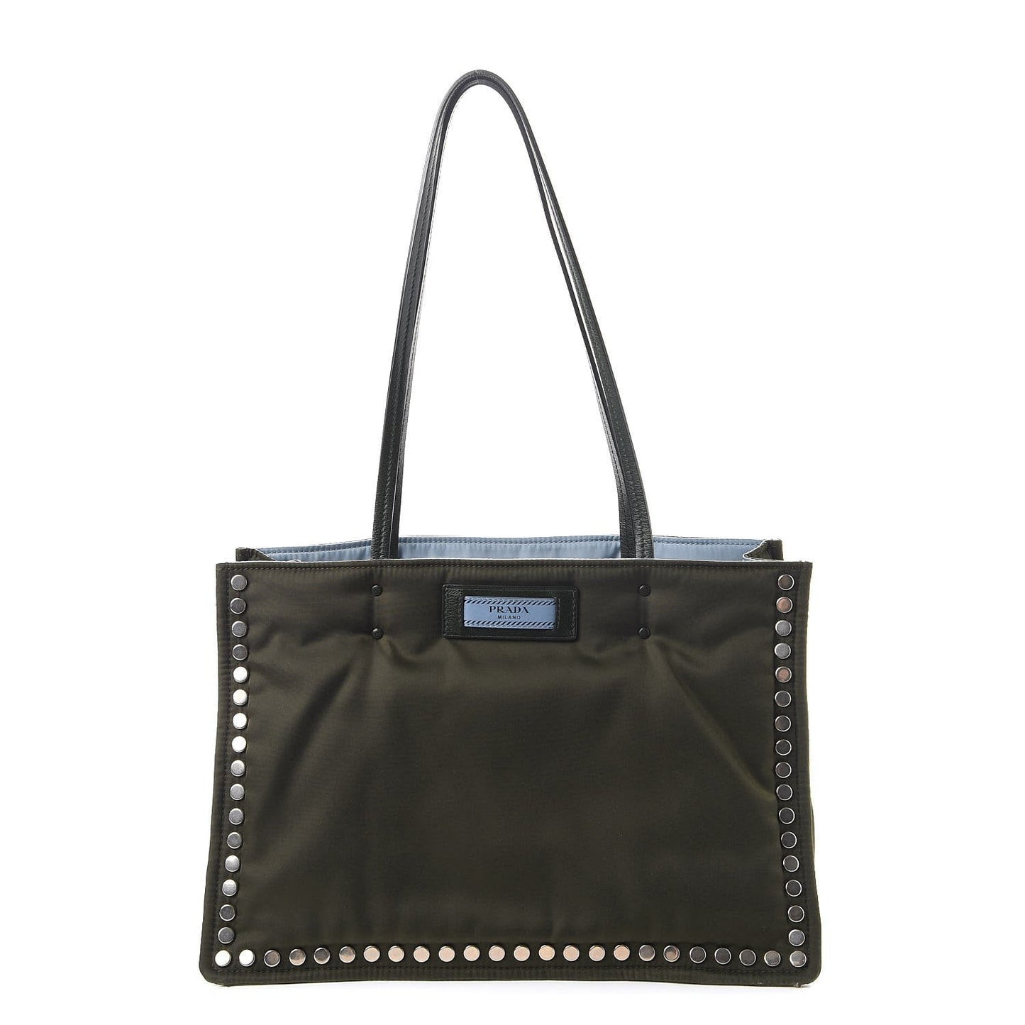 Prada Etiquette Tessuto Nylon Militaire Green Astral Studded Tote Bag 1BG122