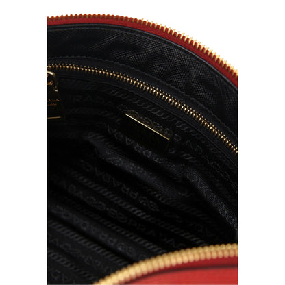 Prada Fuoco Red Saffiano Leather Gold Hearts Pouch Wristlet Clutch Bag