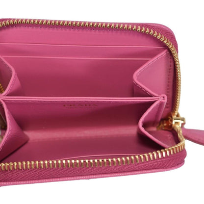 Prada Fuxia Pink Saffiano Leather Zip Around Coin Purse Wallet 1MM268 2EZZ
